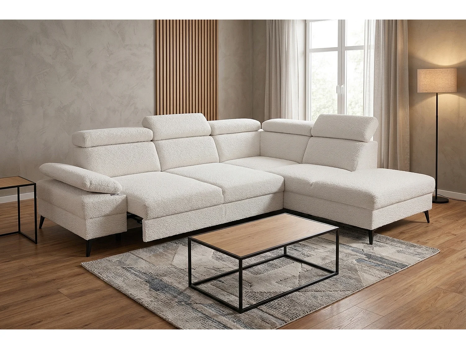 Canapé d’angle moderne Vigo avec fonction RELAX et appuie-têtes réglables – idéal pour le salon