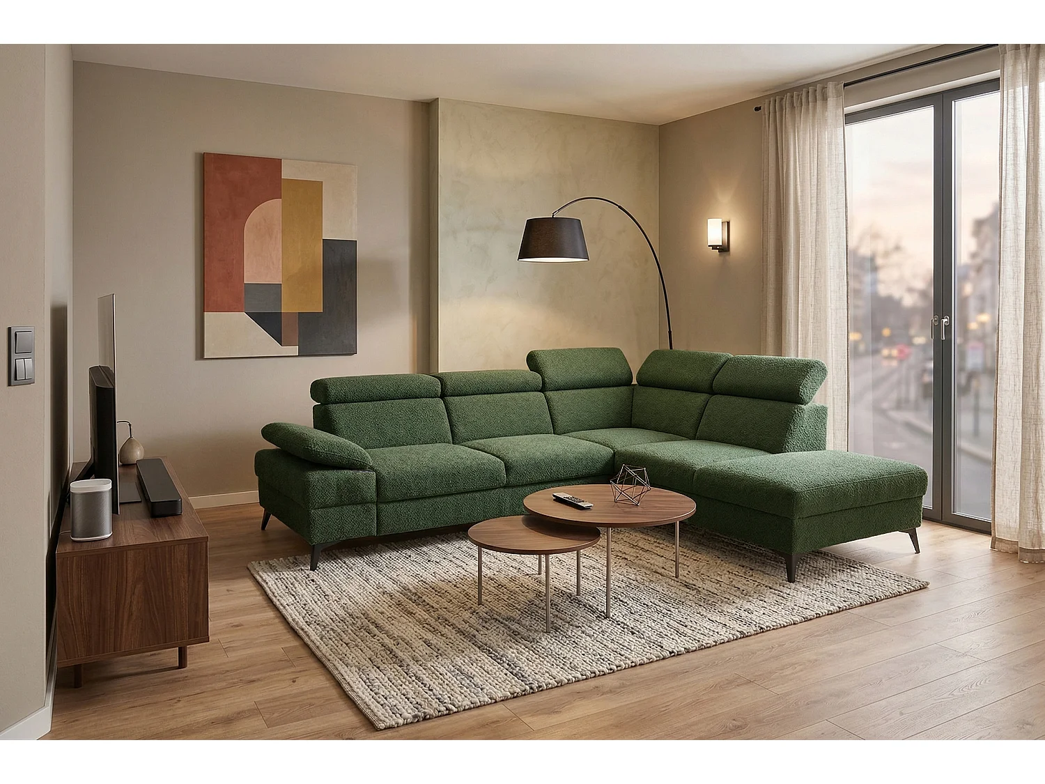 Canapé d’angle moderne Vigo avec fonction RELAX et appuie-têtes réglables – idéal pour le salon