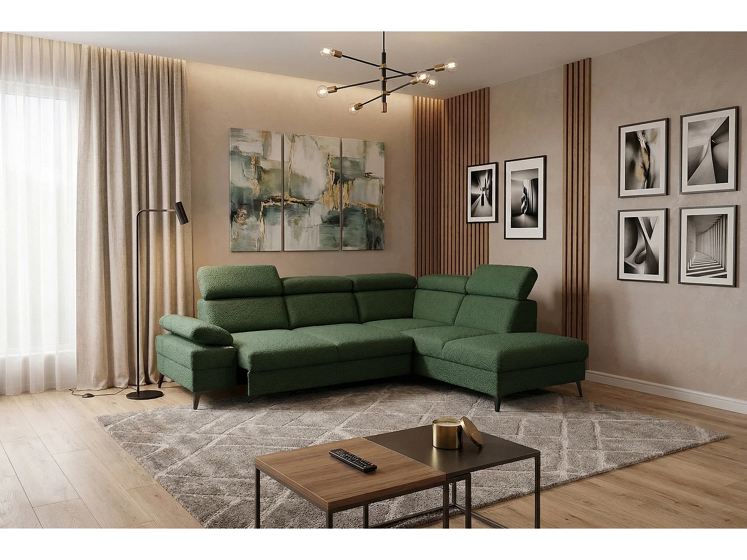 Canapé d’angle moderne Vigo avec fonction RELAX et appuie-têtes réglables – idéal pour le salon