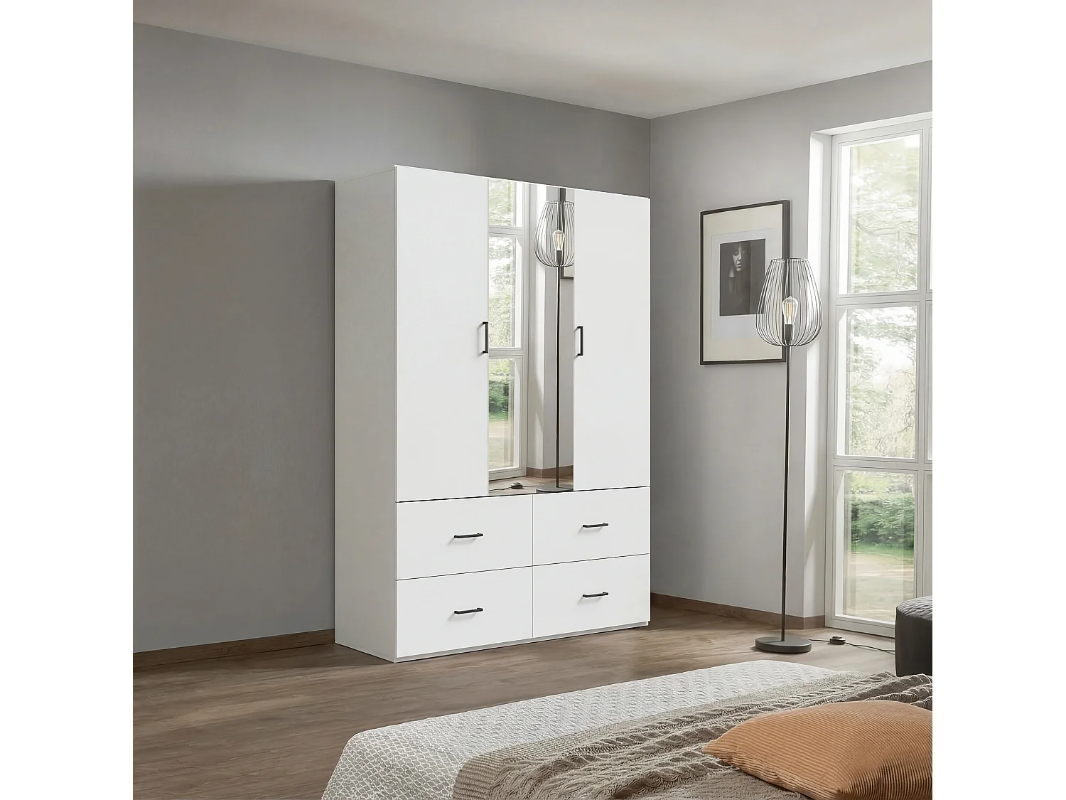 Armoires - 130 x 51.8 x 181.5 cm - 2 portes et 4 tiroirs - Moyen avec miroir