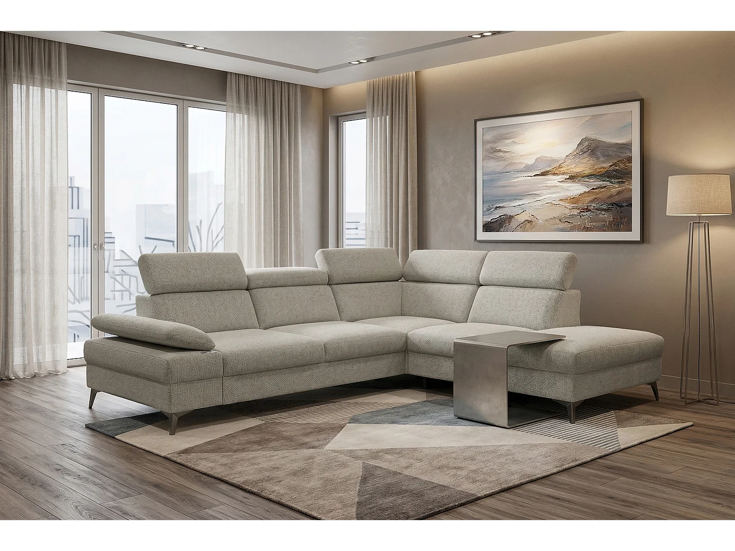 Canapé d’angle moderne Vigo avec fonction RELAX et appuie-têtes réglables – idéal pour le salon