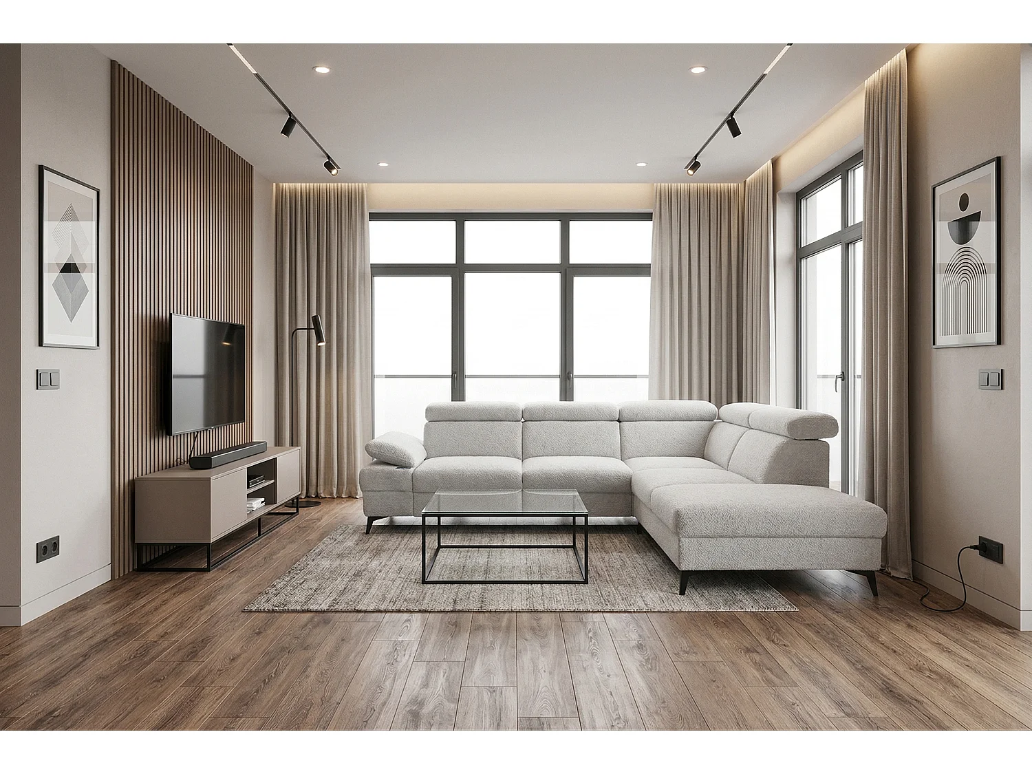 Canapé d’angle moderne Vigo avec fonction RELAX et appuie-têtes réglables – idéal pour le salon