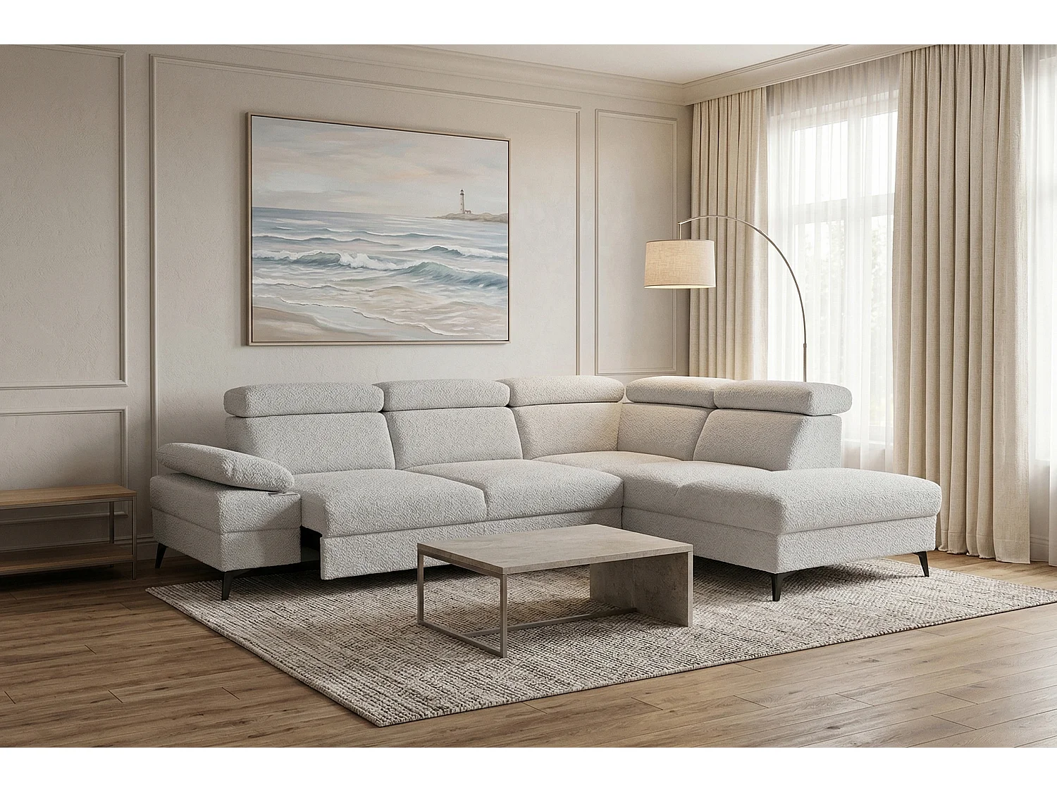 Canapé d’angle moderne Vigo avec fonction RELAX et appuie-têtes réglables – idéal pour le salon