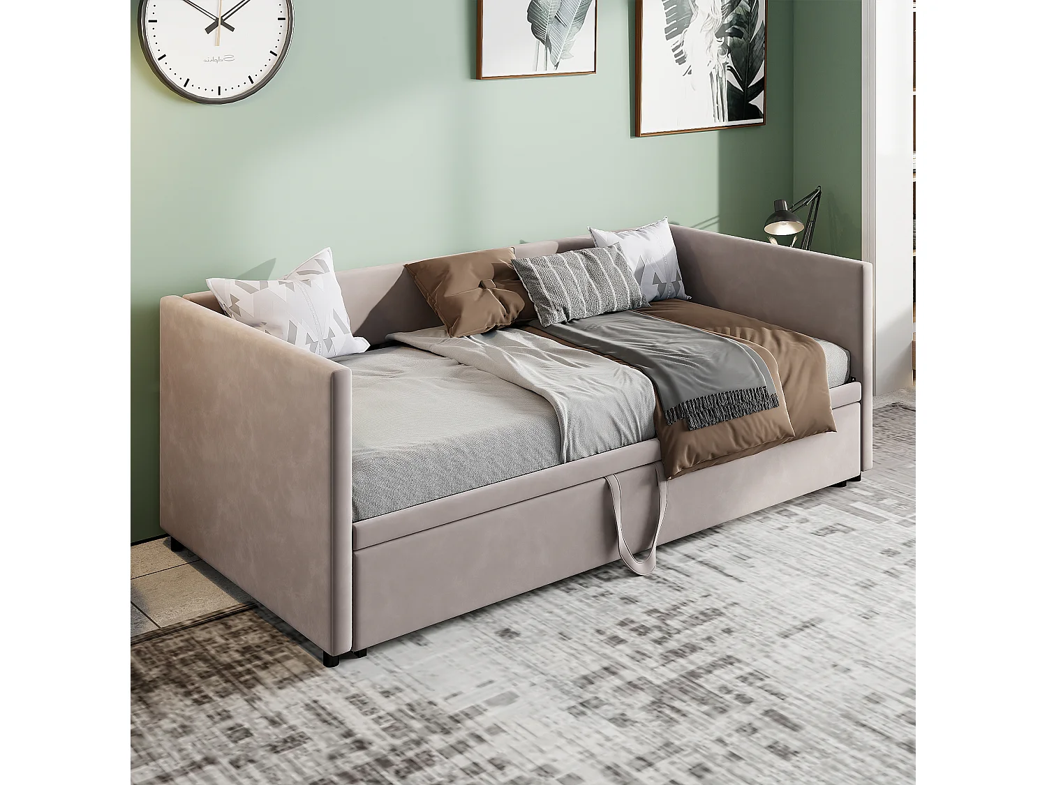 90 / 180 x 200 cm,Canapé-lit pliant - Tissu velours - Lits extensibles multifonctionnels - Gris