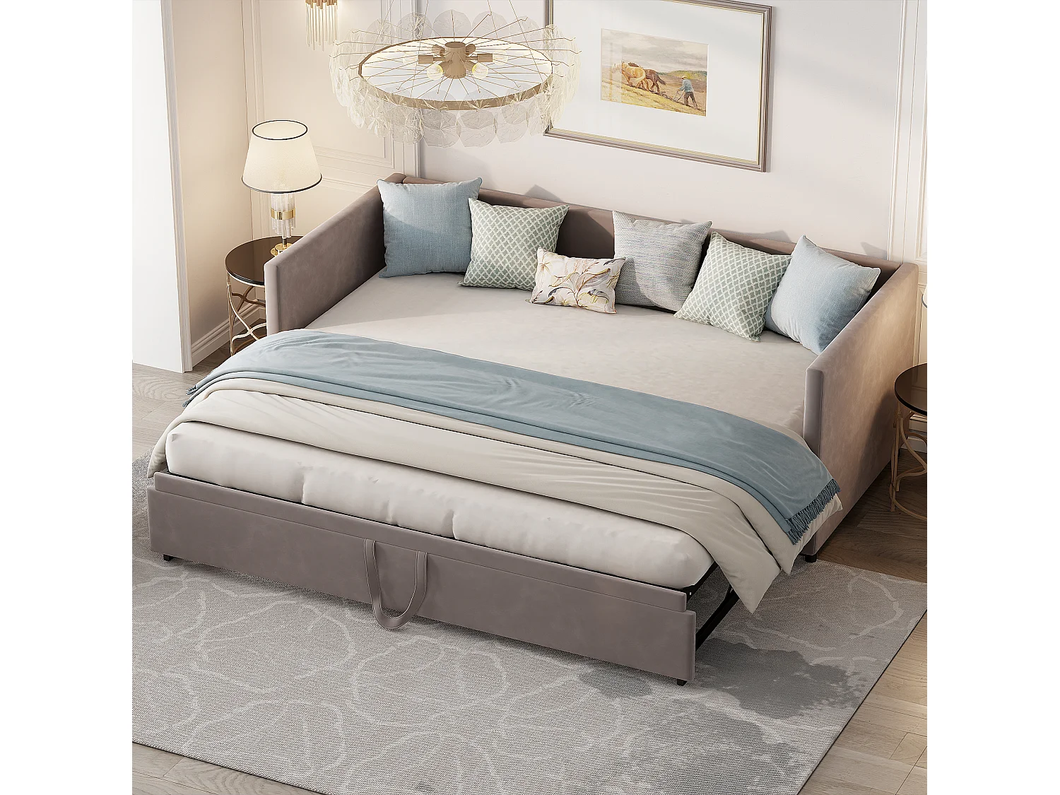 90 / 180 x 200 cm,Canapé-lit pliant - Tissu velours - Lits extensibles multifonctionnels - Gris