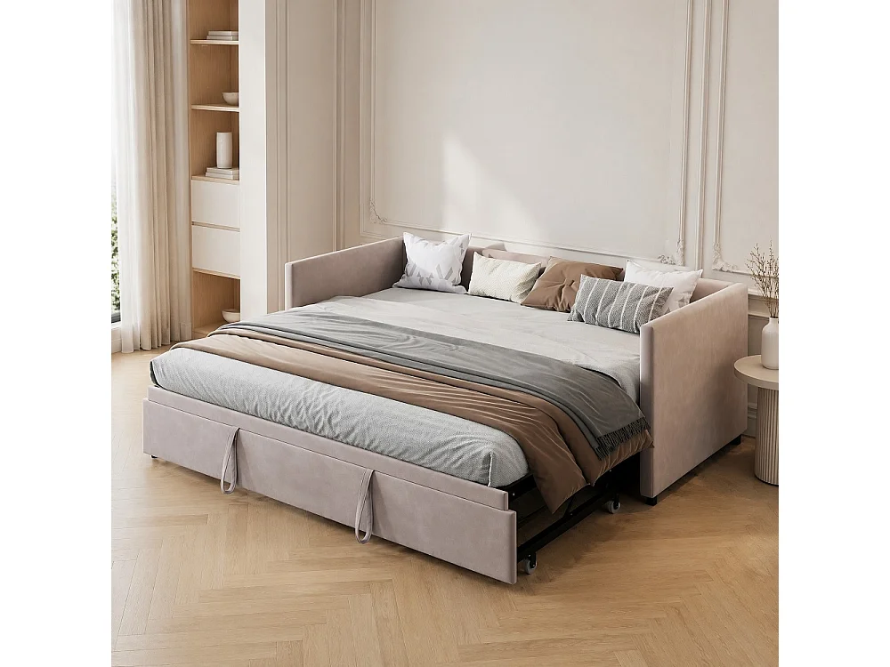 90 / 180 x 200 cm,Canapé-lit pliant - Tissu velours - Lits extensibles multifonctionnels - Gris