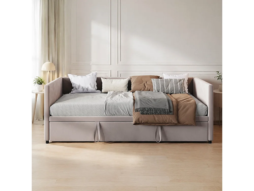 90 / 180 x 200 cm,Canapé-lit pliant - Tissu velours - Lits extensibles multifonctionnels - Gris