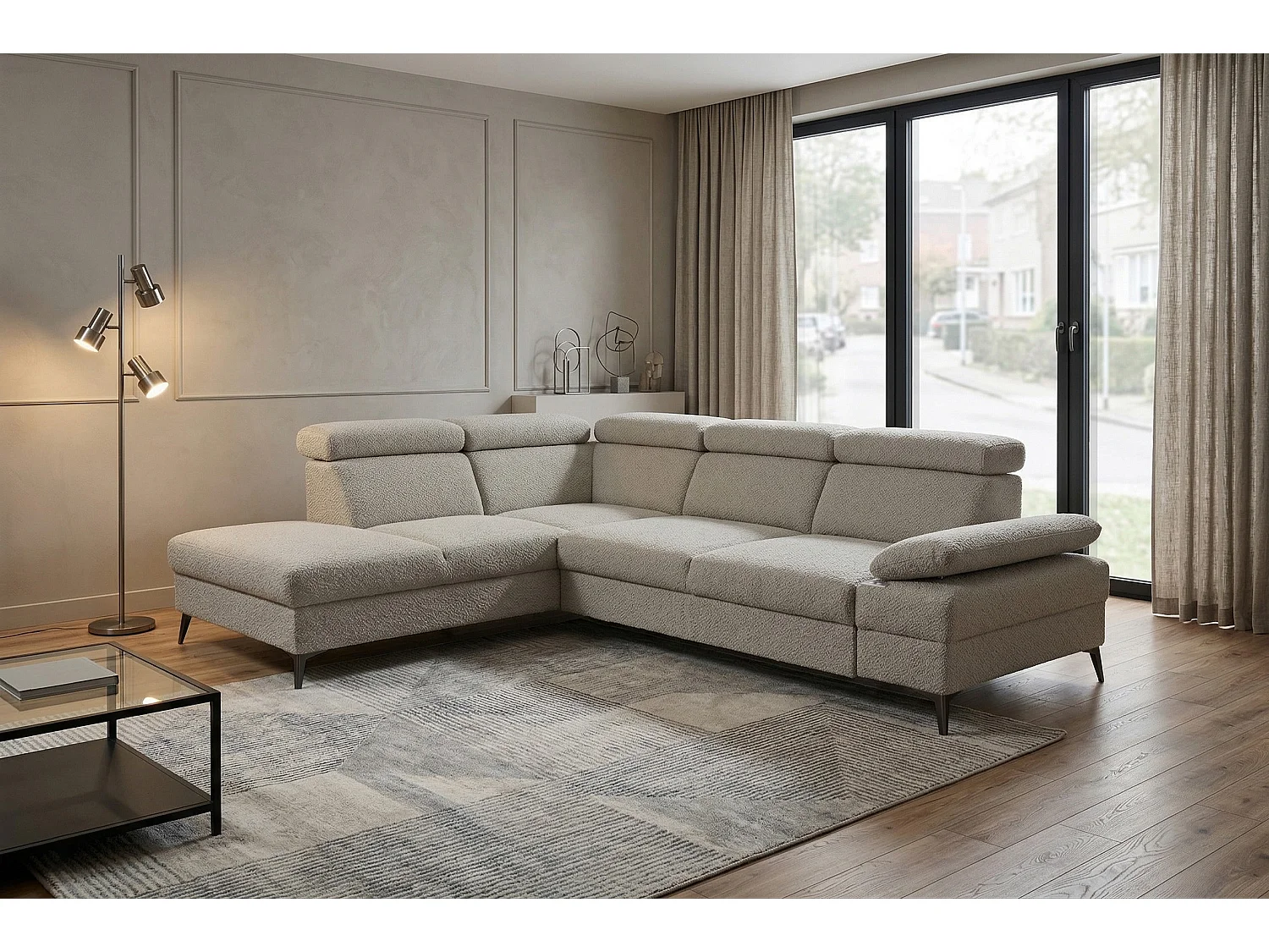 Canapé d’angle moderne Vigo avec fonction RELAX et appuie-têtes réglables – idéal pour le salon