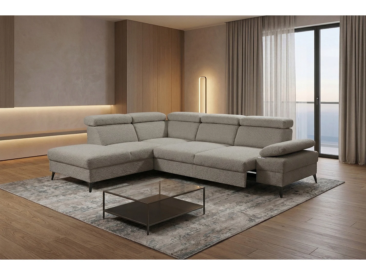 Canapé d’angle moderne Vigo avec fonction RELAX et appuie-têtes réglables – idéal pour le salon