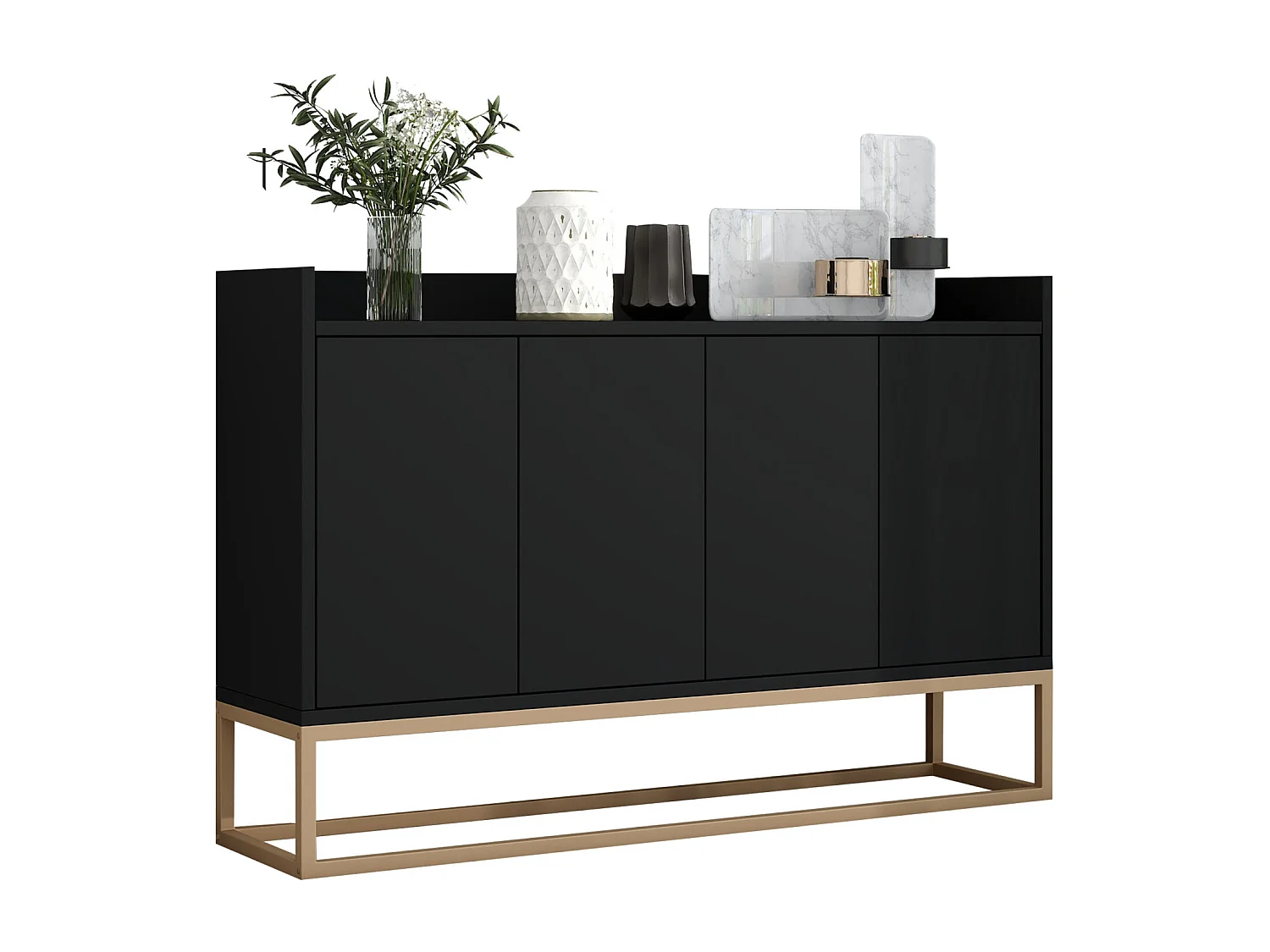 Cuisine Couverture - 120 × 30 × 80 cm - Armoire buffet 4 portes - Base sans poignée et métallique -  noir