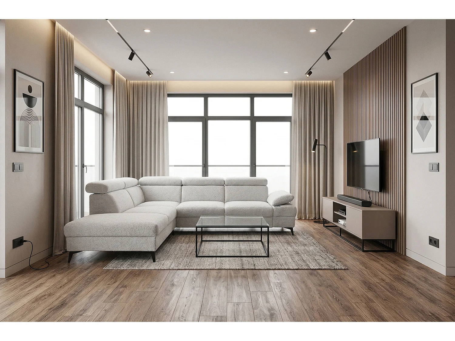 Canapé d’angle moderne Vigo avec fonction RELAX et appuie-têtes réglables – idéal pour le salon