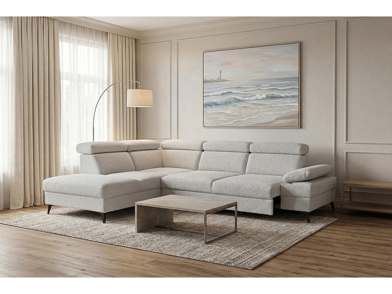 Canapé d’angle moderne Vigo avec fonction RELAX et appuie-têtes réglables – idéal pour le salon