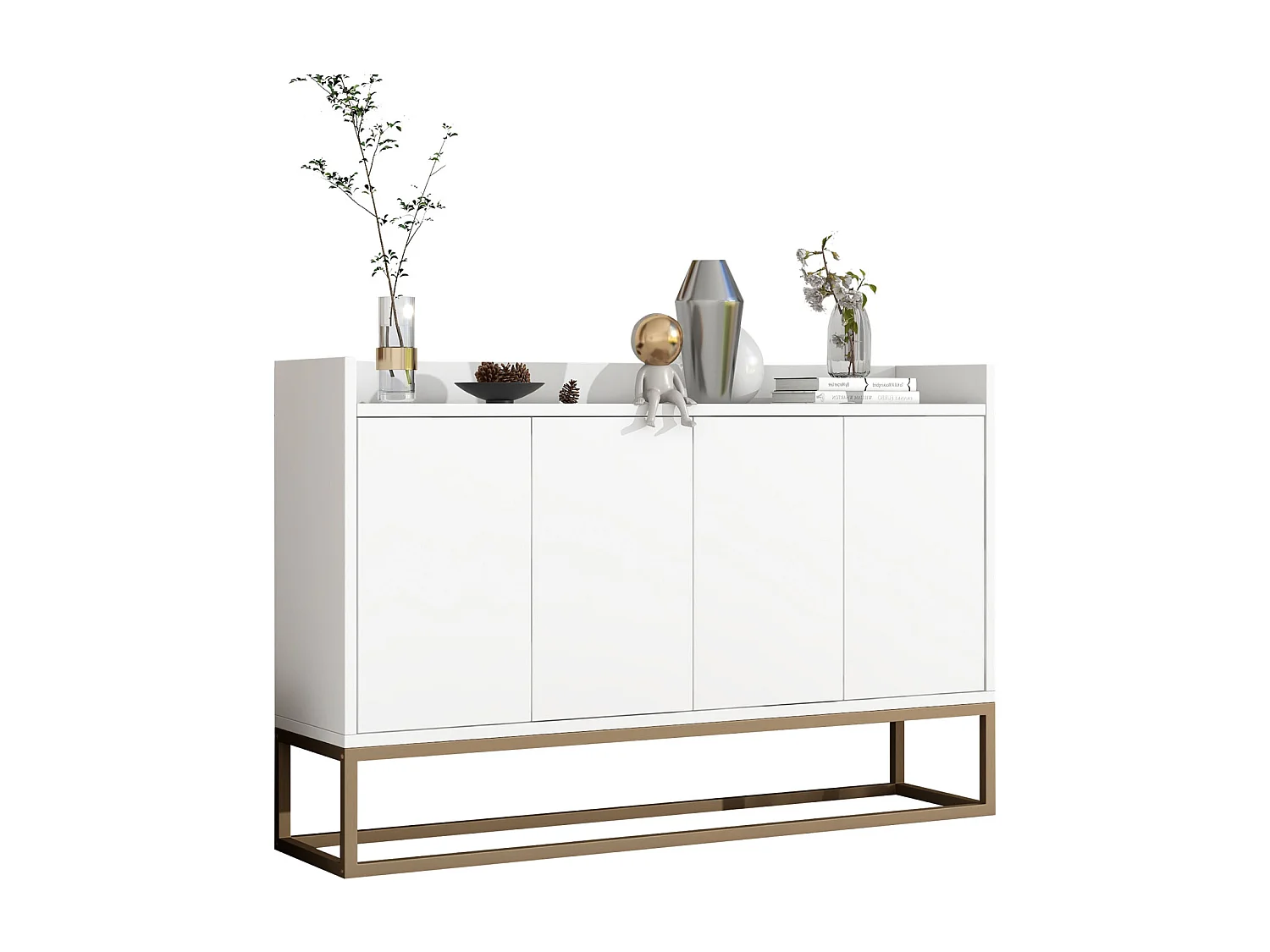 Cuisine Couverture - 120 × 30 × 80 cm - Armoire buffet 4 portes - Base sans poignée et métallique - blanc