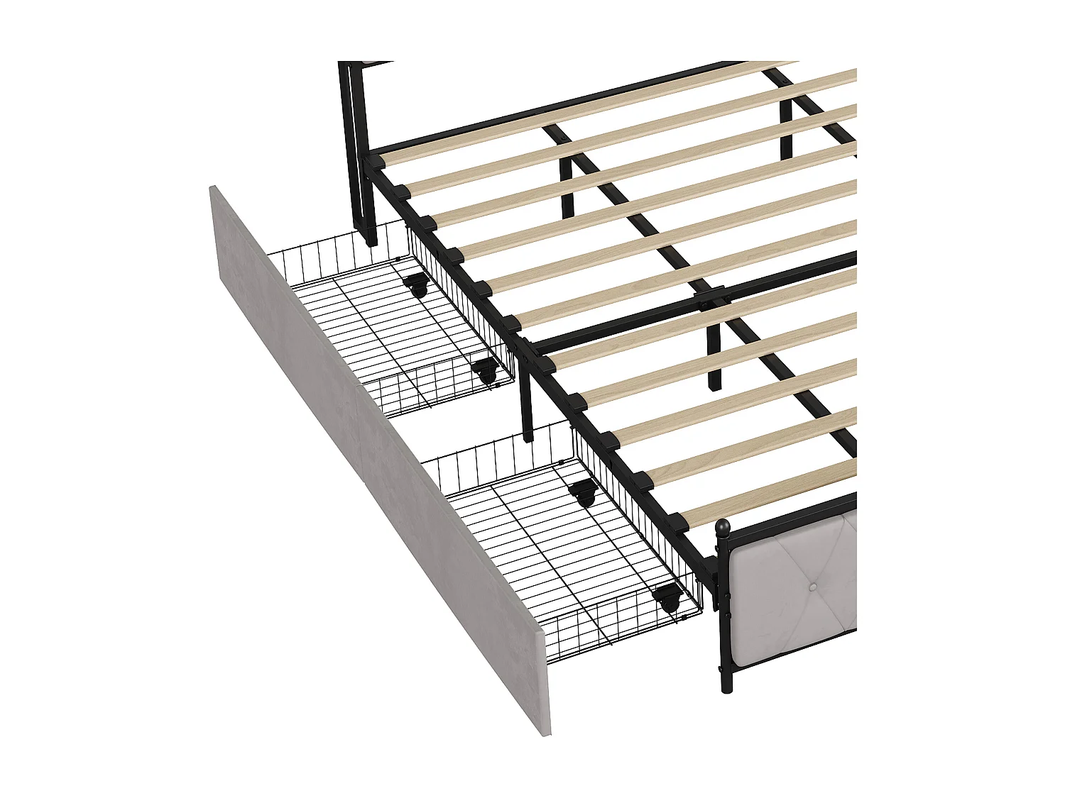 180 x 200 cm - Lit avec tête de lit rangement - avec 4 tiroirs - avec lumières LED et fonction de charge USB - Beige