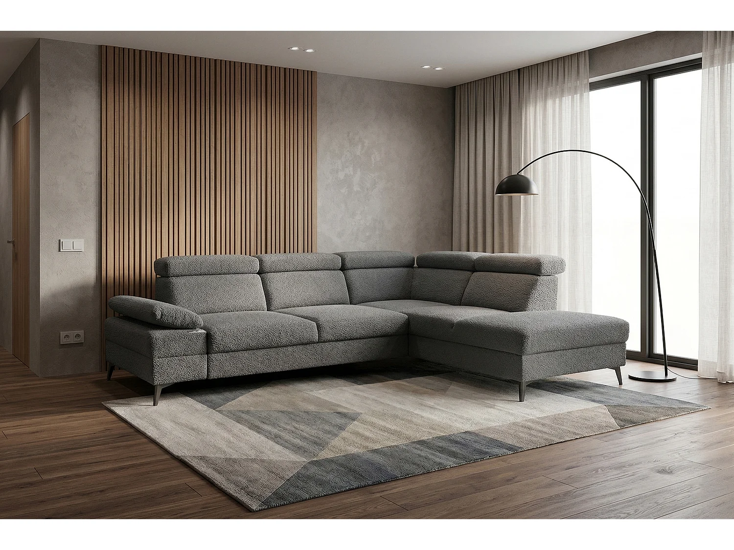 Canapé d’angle moderne Vigo avec fonction RELAX et appuie-têtes réglables – idéal pour le salon