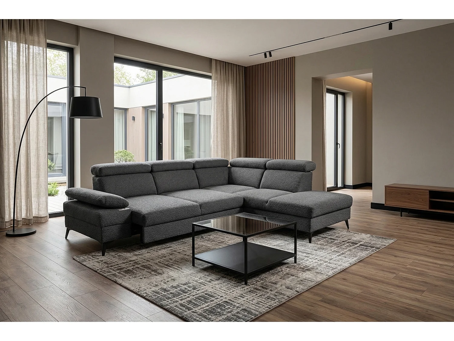 Canapé d’angle moderne Vigo avec fonction RELAX et appuie-têtes réglables – idéal pour le salon