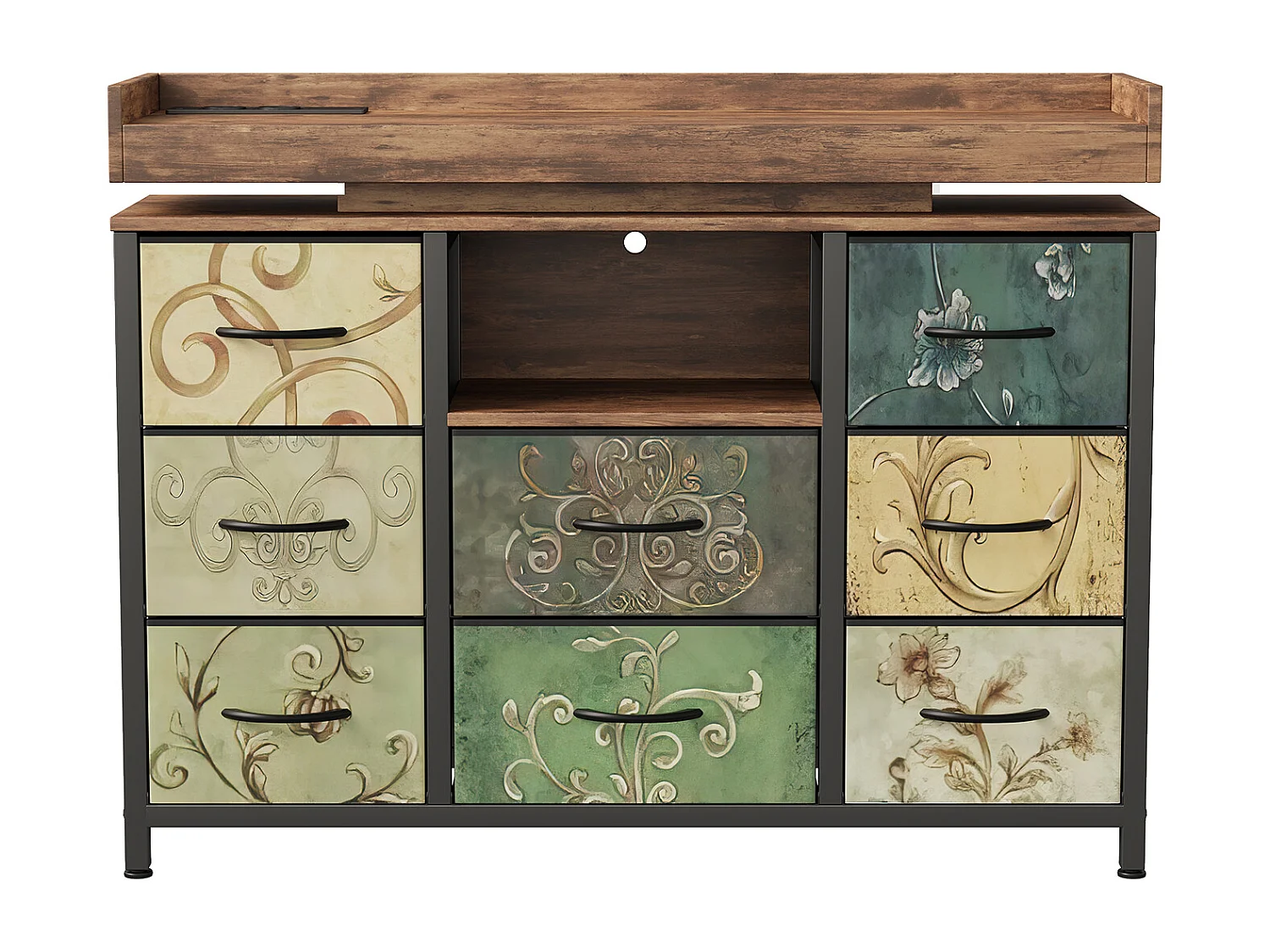 commode de tiroirs - - 108 x 30 x 82 cm - 8 tiroirs avec lumière LED RVB - avec prise de charge - multicolore