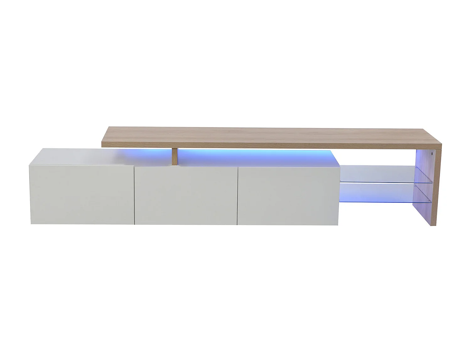 200 x 39 x 42 cm, Supports de télévision - avec 3 armoires et étagères en verre et éclairage LED - TV Sideboard