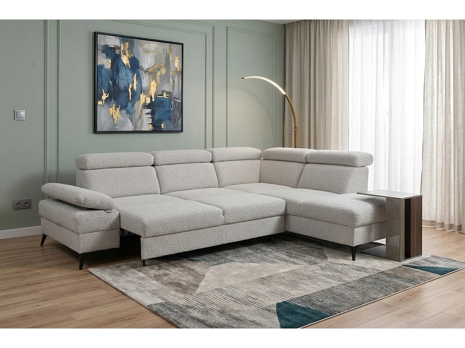 Canapé d’angle moderne Vigo avec fonction RELAX et appuie-têtes réglables – idéal pour le salon