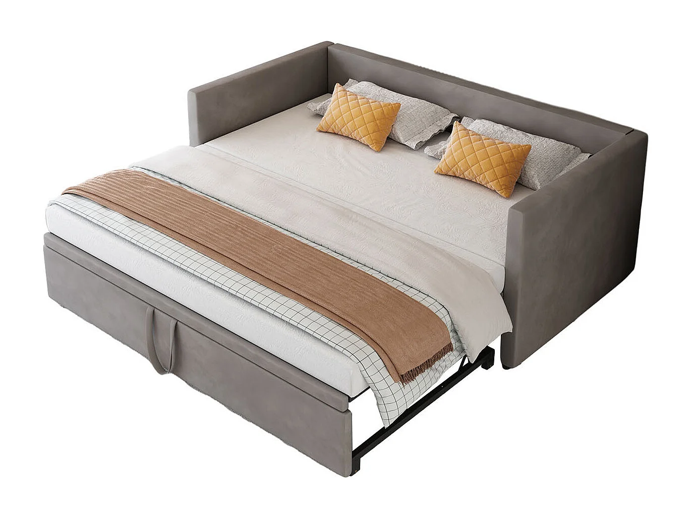 Lit d'invité - 90 / 180 x 200 cm- Tissu velours - Canapé-lit pliant polyfonctionnel extensible - Gris