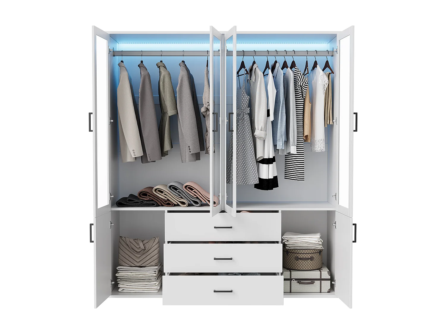 Armoires - 160 x 51.8 x 182 cm - 6 portes et 3 tiroirs - avec bandes lumineuses LED