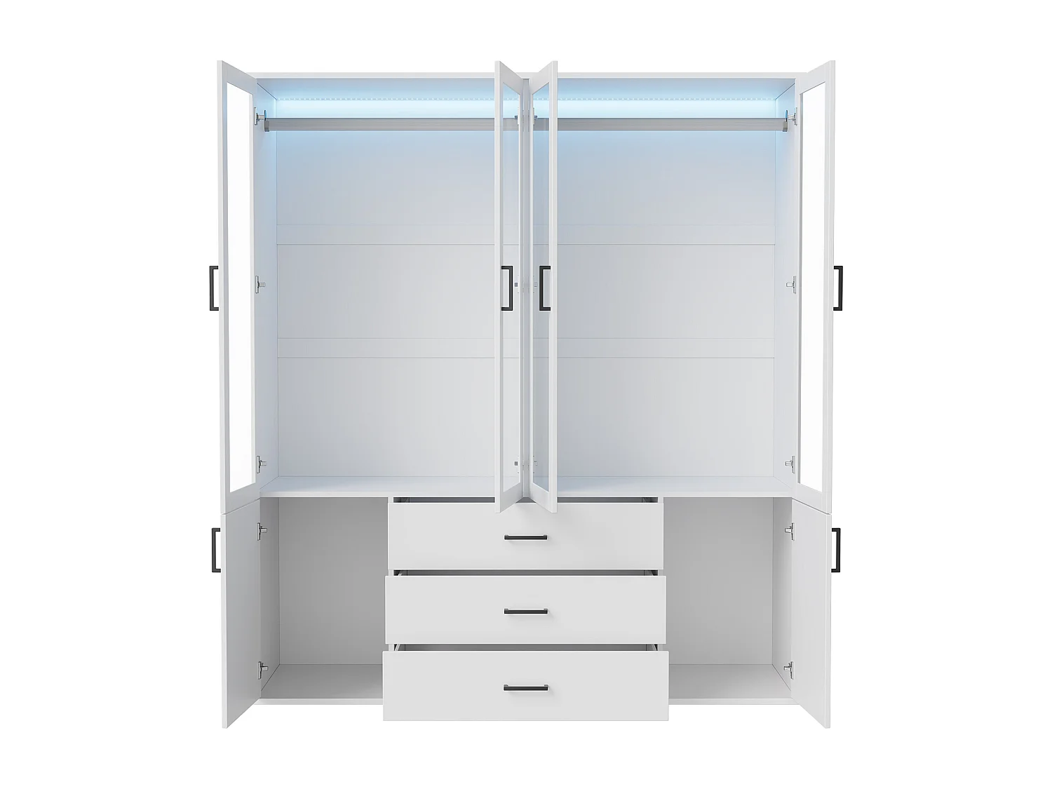 Armoires - 160 x 51.8 x 182 cm - 6 portes et 3 tiroirs - avec bandes lumineuses LED