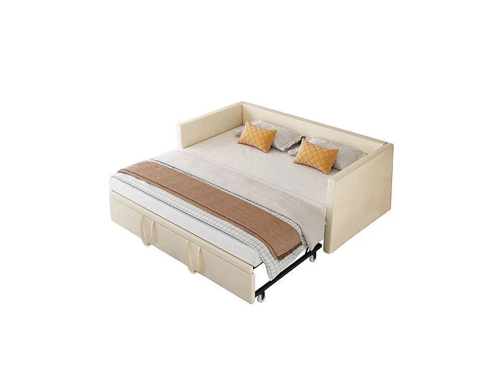 Lit d'invité - 90 / 180 x 200 cm- Tissu velours - Canapé-lit pliant polyfonctionnel extensible - Beige