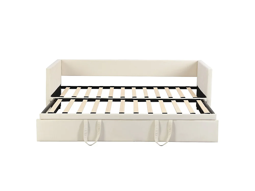 Lit d'invité - 90 / 180 x 200 cm- Tissu velours - Canapé-lit pliant polyfonctionnel extensible - Beige