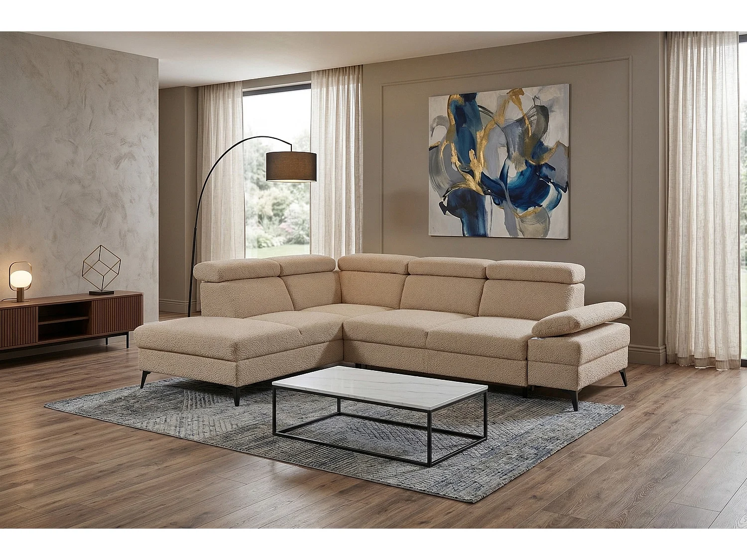 Canapé d’angle moderne Vigo avec fonction RELAX et appuie-têtes réglables – idéal pour le salon