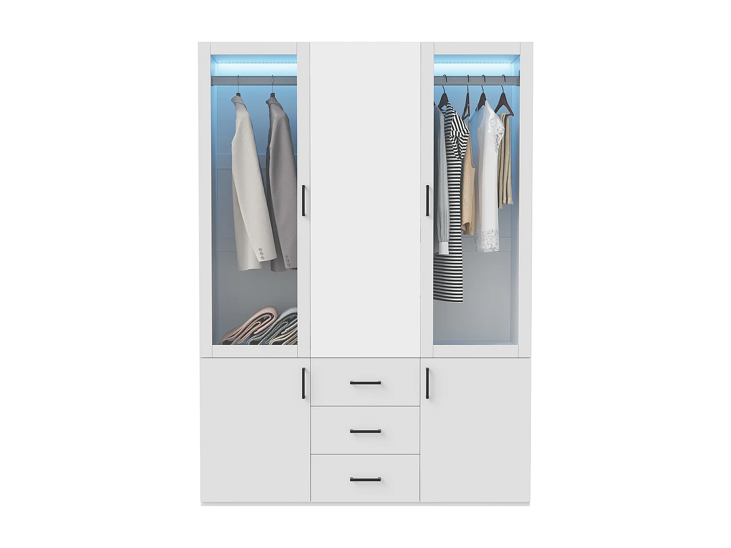 Armoires - 130 x 51.8 x 181.5 cm - 4 portes et 3 tiroirs - Moyen avec miroir - avec bandes lumineuses LED