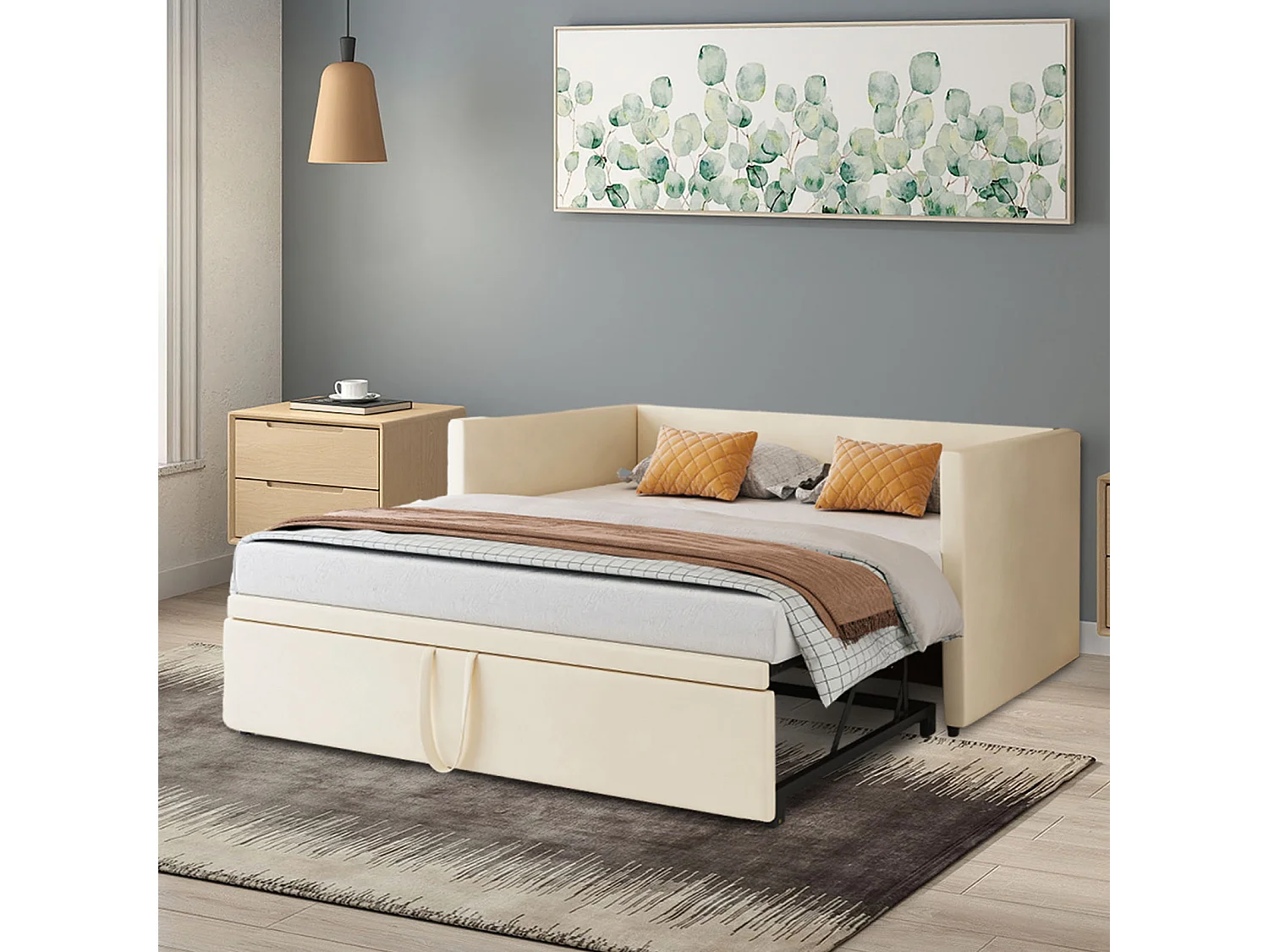 90 / 180 x 200 cm,Canapé-lit pliant - Tissu velours - Lits extensibles multifonctionnels - Beige