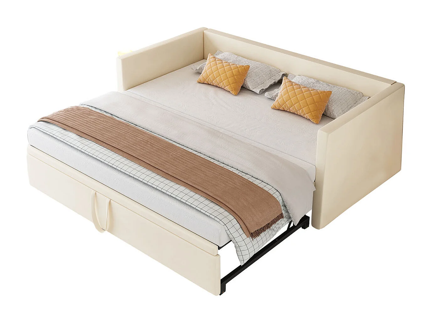 90 / 180 x 200 cm,Canapé-lit pliant - Tissu velours - Lits extensibles multifonctionnels - Beige