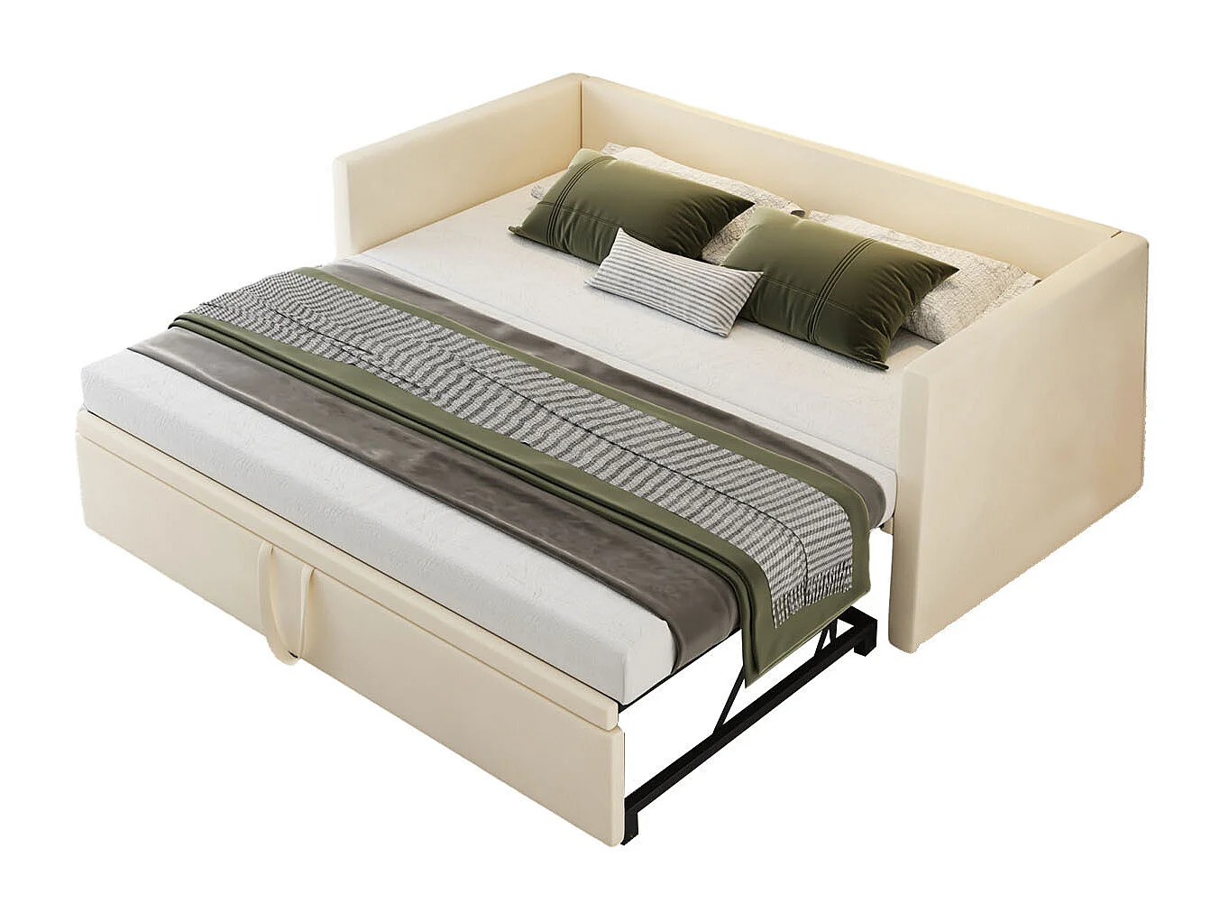 90 / 180 x 200 cm,Canapé-lit pliant - Tissu velours - Lits extensibles multifonctionnels - Beige