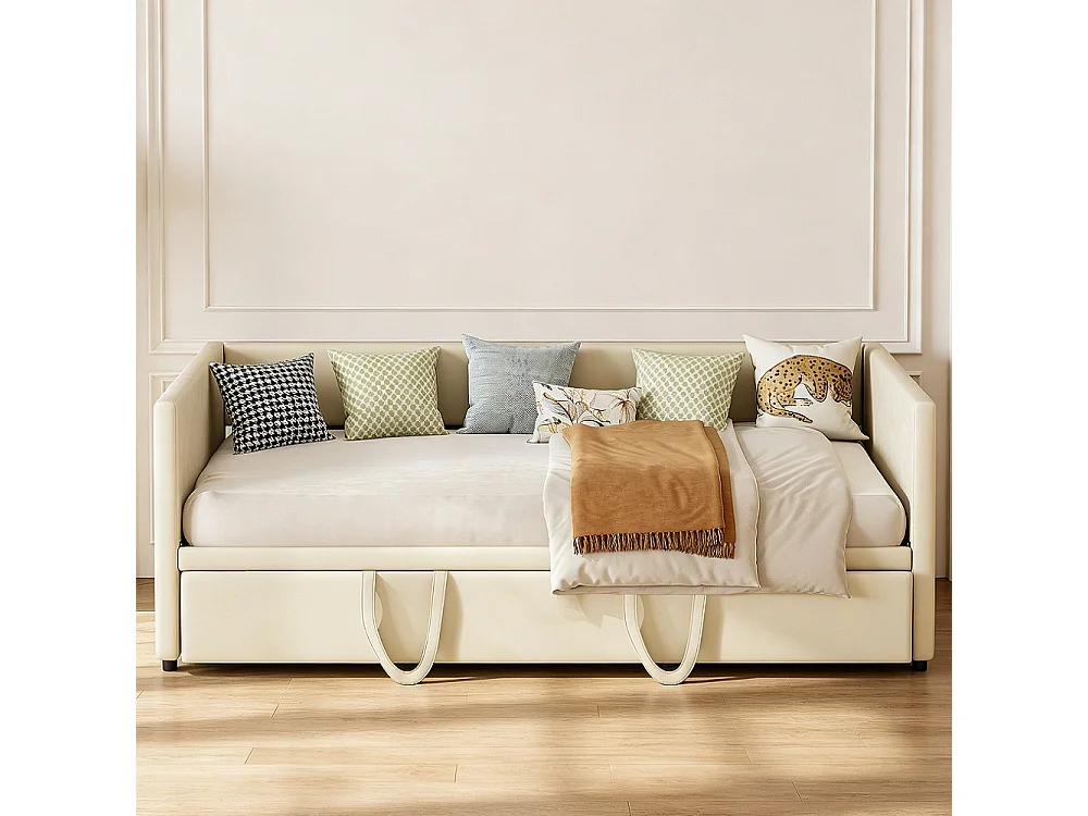 90 / 180 x 200 cm,Canapé-lit pliant - Tissu velours - Lits extensibles multifonctionnels - Beige