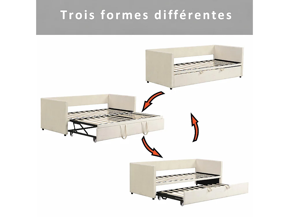 90 / 180 x 200 cm,Canapé-lit pliant - Tissu velours - Lits extensibles multifonctionnels - Beige