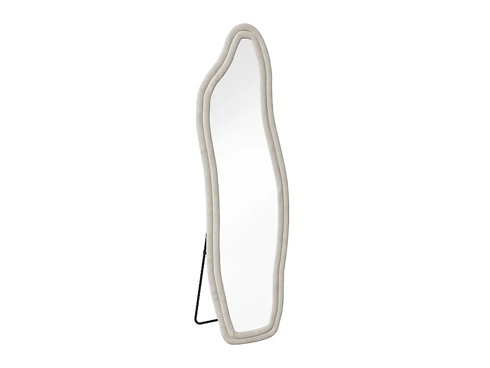 Miroir pleine longueur - 140 x 45 x 3 cm - Irrégulier en forme de dauphin - avec cadre en flanelle - Blanc
