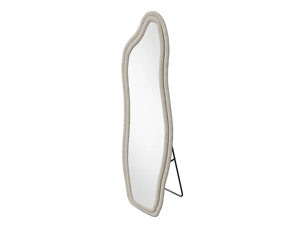 Miroir pleine longueur - 140 x 45 x 3 cm - Irrégulier en forme de dauphin - avec cadre en flanelle - Blanc