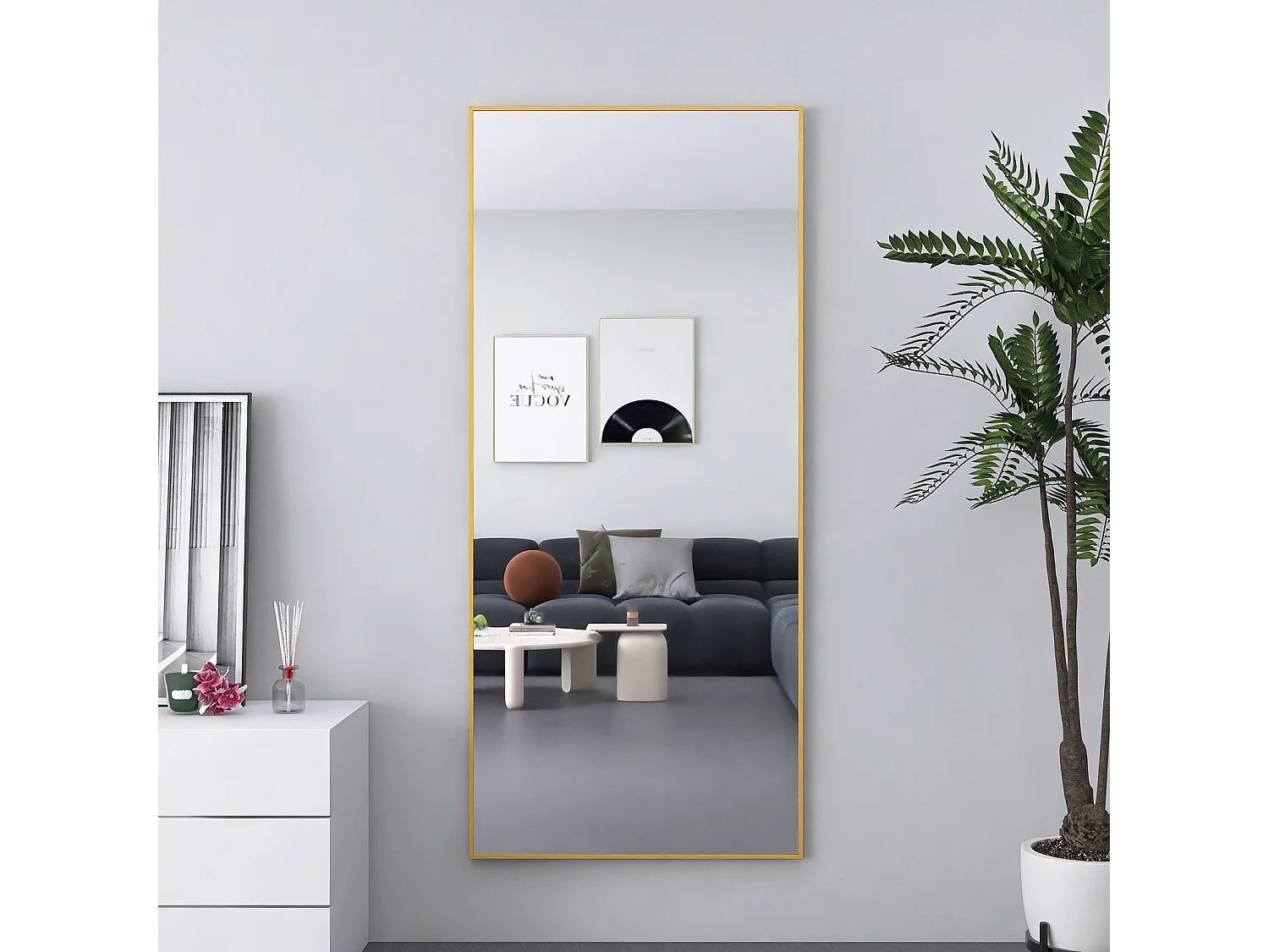 Miroir carrosserie entière suspendu sur mur - 180 x 80 cm Rectangle Miroir pleine longueur - avec cadre en aluminium - Or