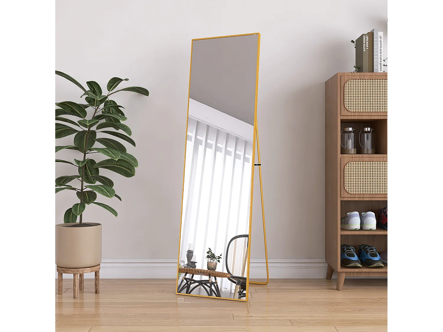 Miroir suspendu mural - 140x40cm Miroir pleine longueur - Rectangle avec cadre en métal - Or