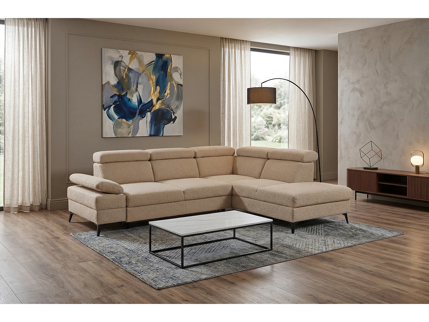 Canapé d’angle moderne Vigo avec fonction RELAX et appuie-têtes réglables – idéal pour le salon