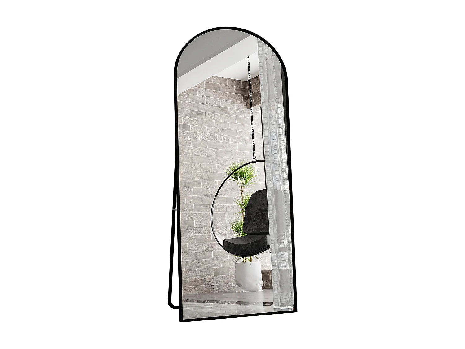 Miroir suspendu mural - 180 x 80 cm Miroir arcé pleine longueur - avec cadre en aluminium - noir