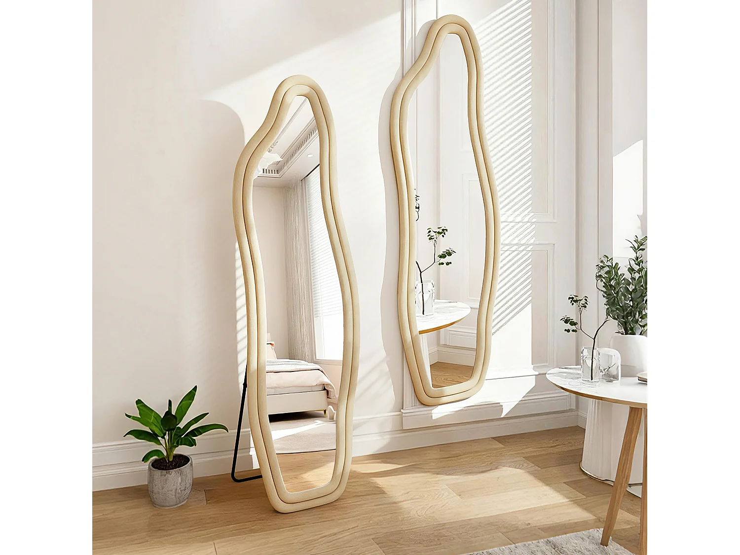 Miroir pleine longueur - 140 x 45 x 3 cm - Irrégulier en forme de dauphin - avec cadre en flanelle - jaune