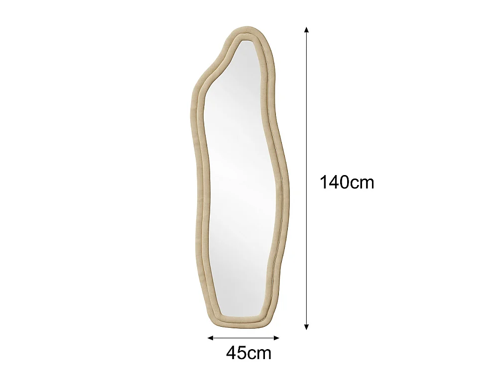 Miroir pleine longueur - 140 x 45 x 3 cm - Irrégulier en forme de dauphin - avec cadre en flanelle - jaune