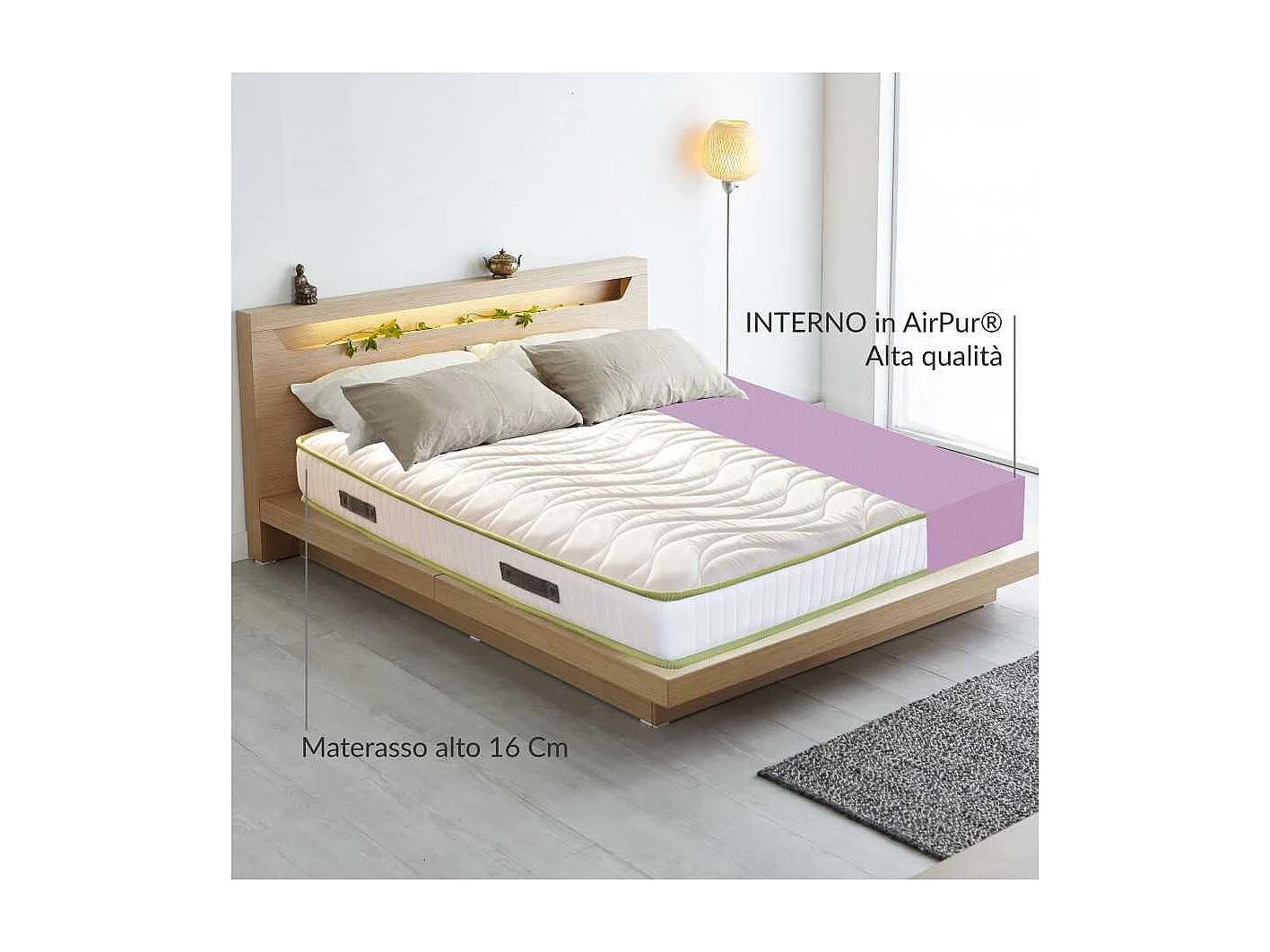 Dream Air matras H16, met AirPur® monoblok, orthopedisch waterfoam van polyurethaan, met hoogwaardige anti-mijt stof, eenpersoons 90x200