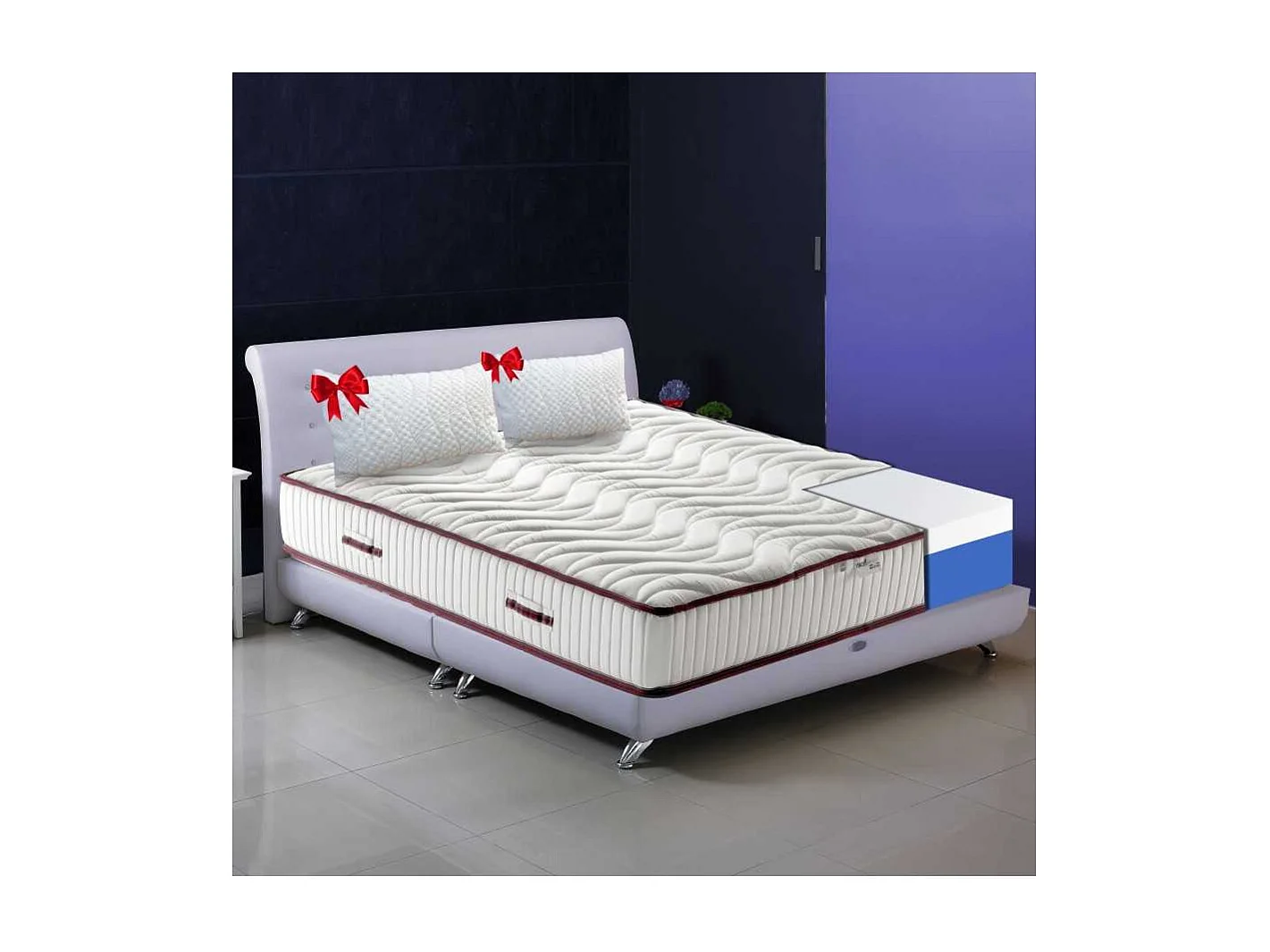 Memory Nature H20cm mit 4cm Memory + KISSEN und widerstandsfähigem, hypoallergenem Stoff. ABNEHMBARER MATRATZE Einzelbett 90x200
