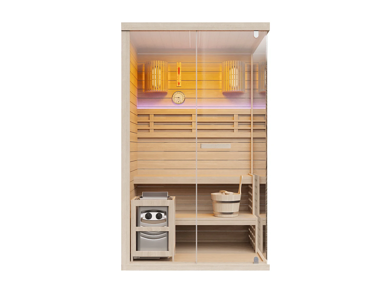 Sauna finlandais vitré à leds avec poêle 3,5KW - 1/2 places - L120 x P120 x H200 cm - SELKI
