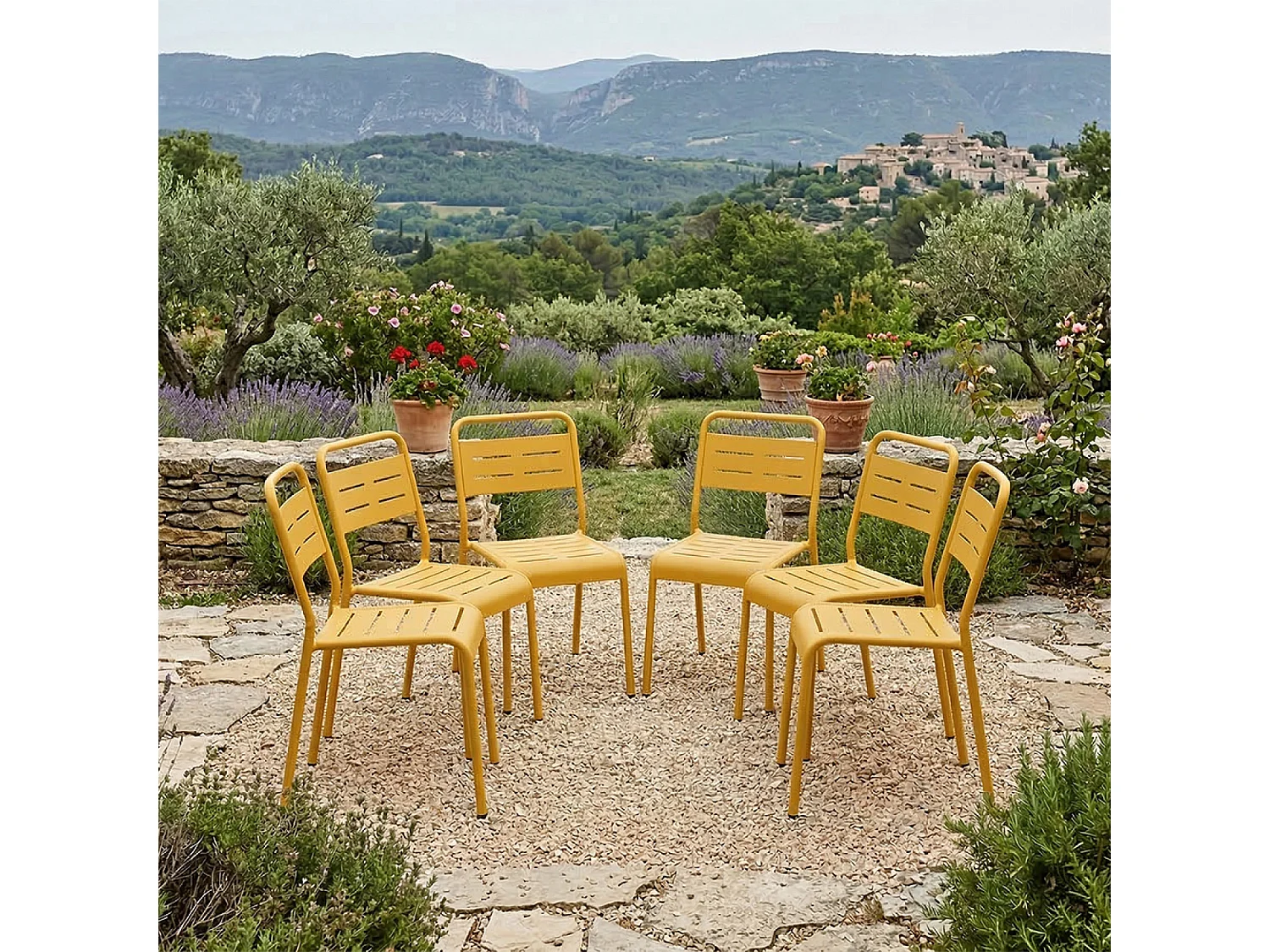 Lot de 6 chaises de jardin empilables jaunes BERGAME