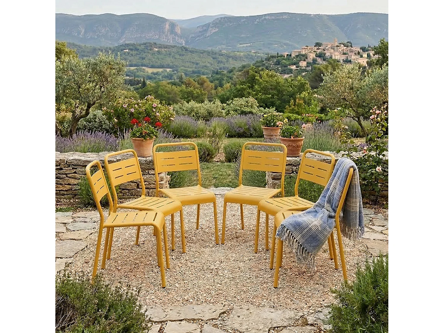 Lot de 6 chaises de jardin empilables jaunes BERGAME