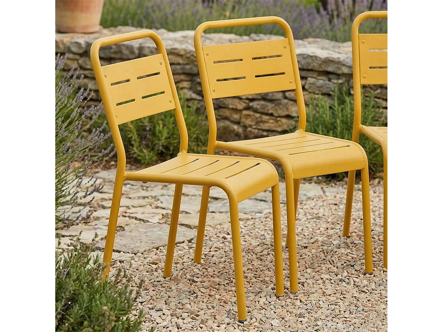 Lot de 6 chaises de jardin empilables jaunes BERGAME
