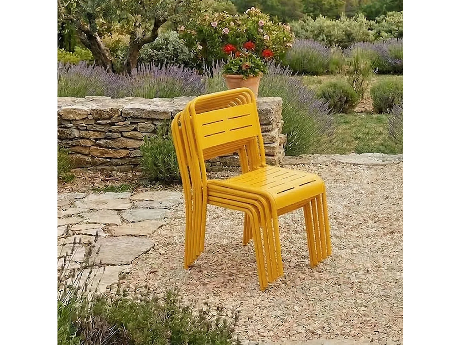 Lot de 6 chaises de jardin empilables jaunes BERGAME